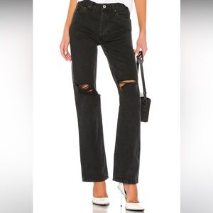 Re/Done Denim Jeans High Rise Loose - Washed Black with Rips - size 28